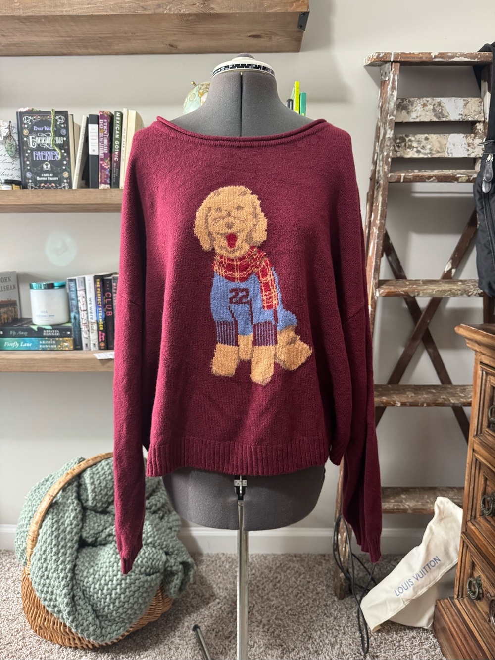 Arizona Jean Company Maroon Sweater with Dog